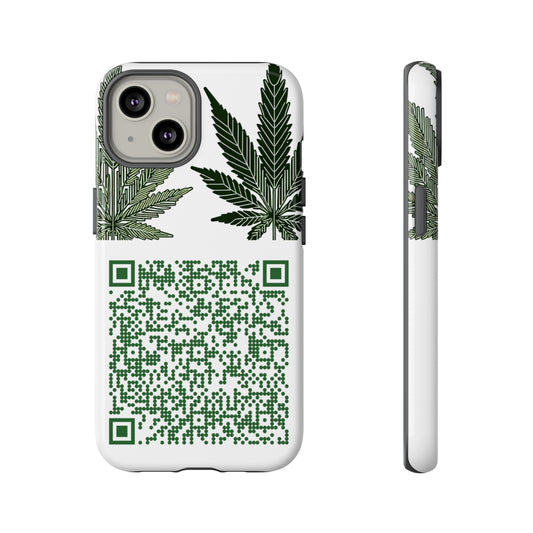 Tough Cases: Stylish Cannabis Leaf Phone Case, Plant Lover Gift, Eco-Friendly Accessory, Unique QR Code Design