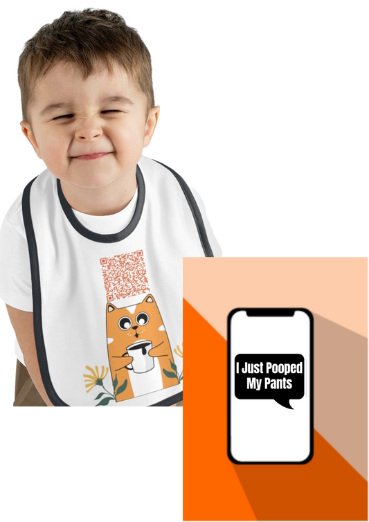 Artistic Baby Bib with QR Code | Stylish Toddler Bib | Unique Gift for New Parents | Baby Shower Essential, Eco-Friendly, Nursery Decor,