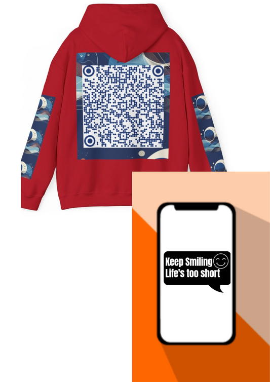 Cosmic QR Code Hoodie- With An Uplifting Message - Unisex Heavy Blend™ Sweatshirt for Tech Enthusiasts