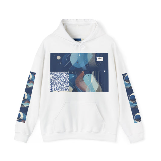Cosmic QR Code Hoodie- With An Uplifting Message - Unisex Heavy Blend™ Sweatshirt for Tech Enthusiasts